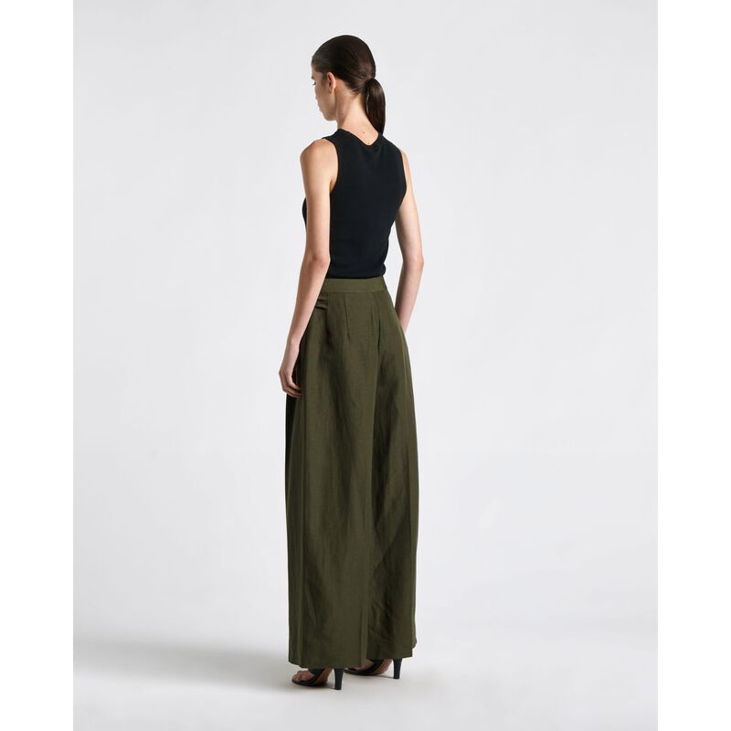 Cue Dark Olive Linen Blend Wide Leg Pant image number 1